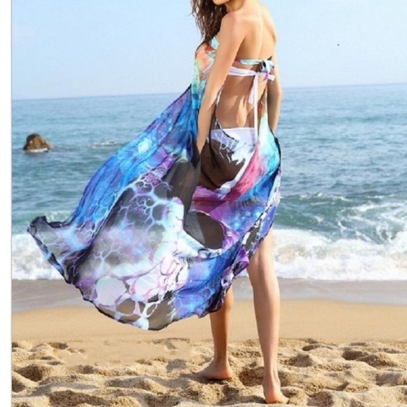 💛 GORGEOUS💙 COLORFUL CHIFFON BEACH WRAP/COVERUP - Picture 3 of 4